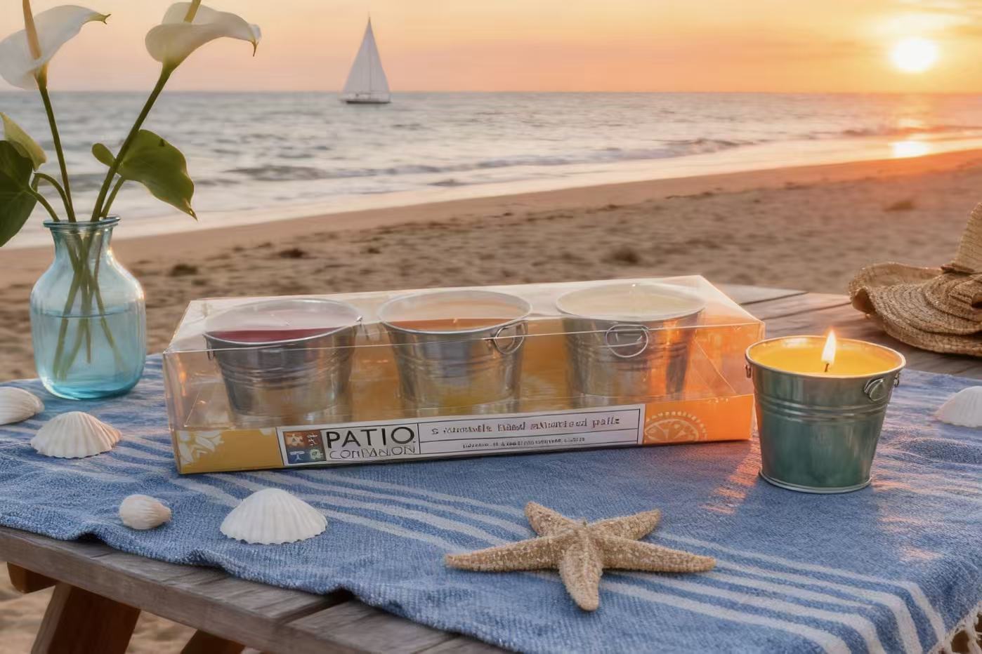 3pk Galvanized Tin Bucket Filled Candles